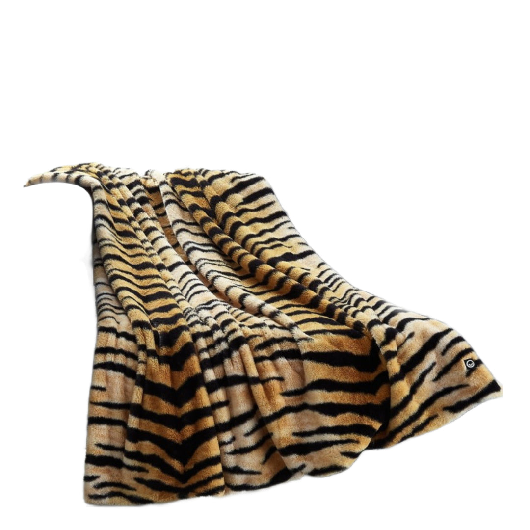 Orange and Black Tiger Print Faux Fur Plush Throw Blanket