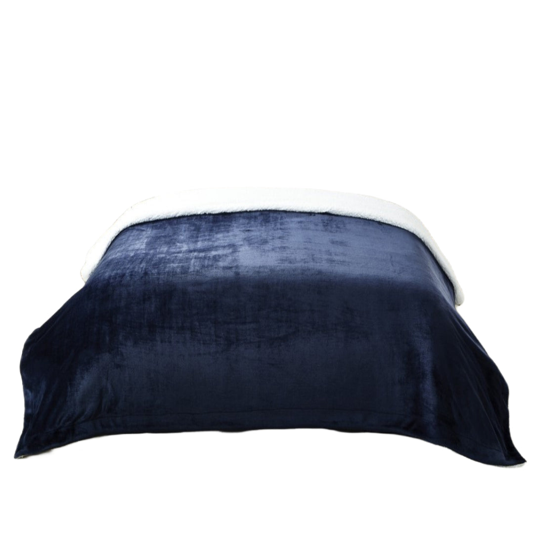 Navy Blue Knitted PolYester Solid Color Plush Throw Blanket