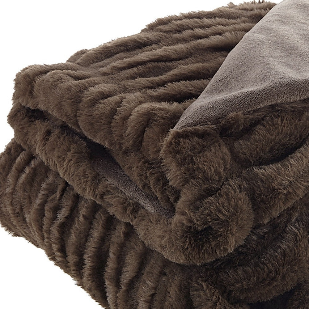 Brown Knitted Faux Fur Throw Blanket