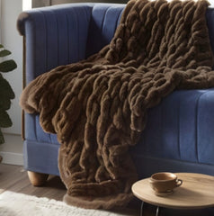 Brown Knitted Faux Fur Throw Blanket