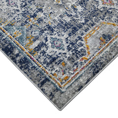 8' Blue and Orange Geometric Power Loom Runner Rug