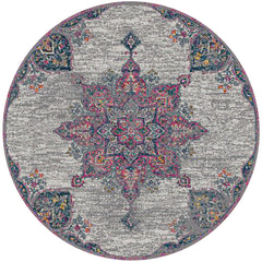 7' Pink Round Medallion Power Loom Area Rug