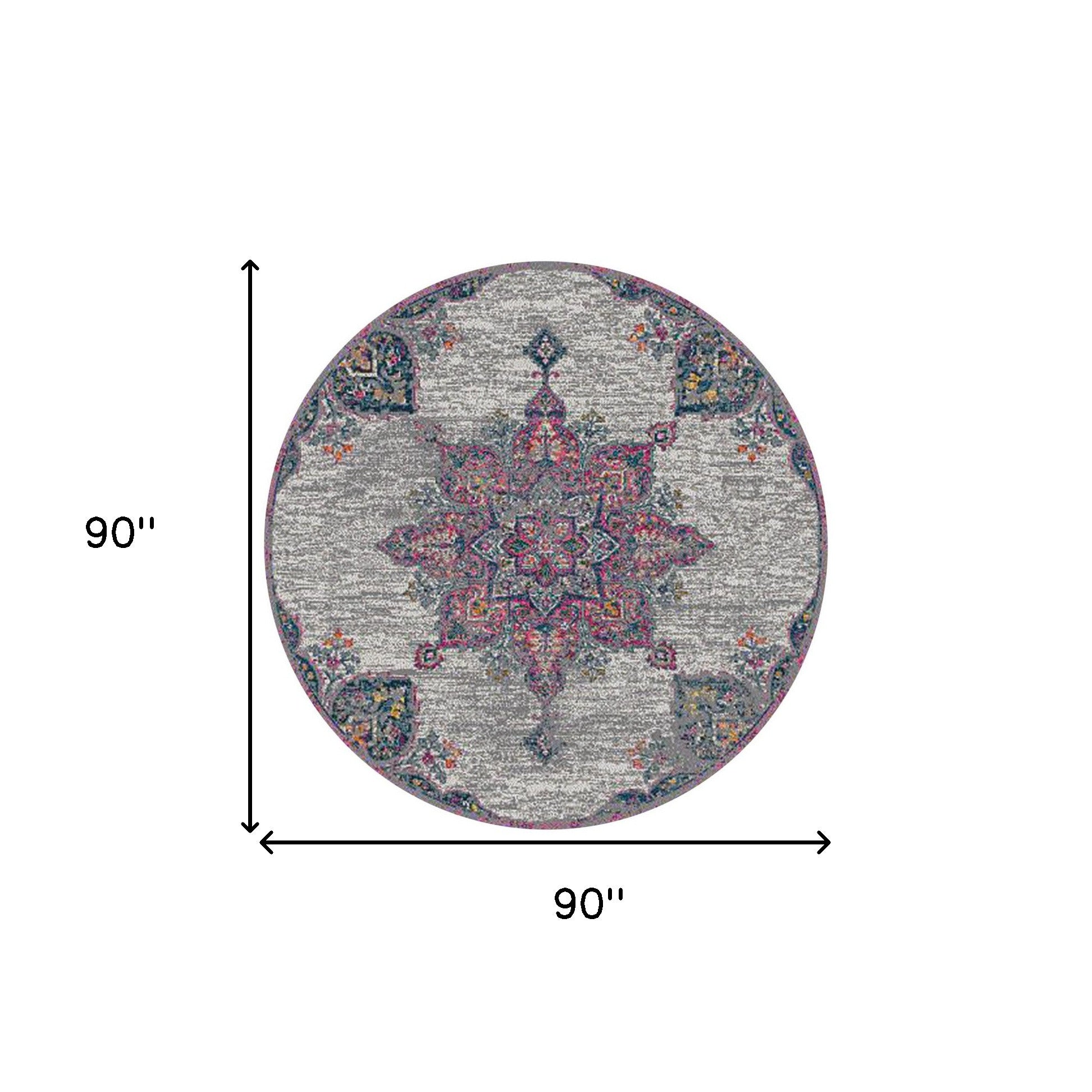 7' Pink Round Medallion Power Loom Area Rug