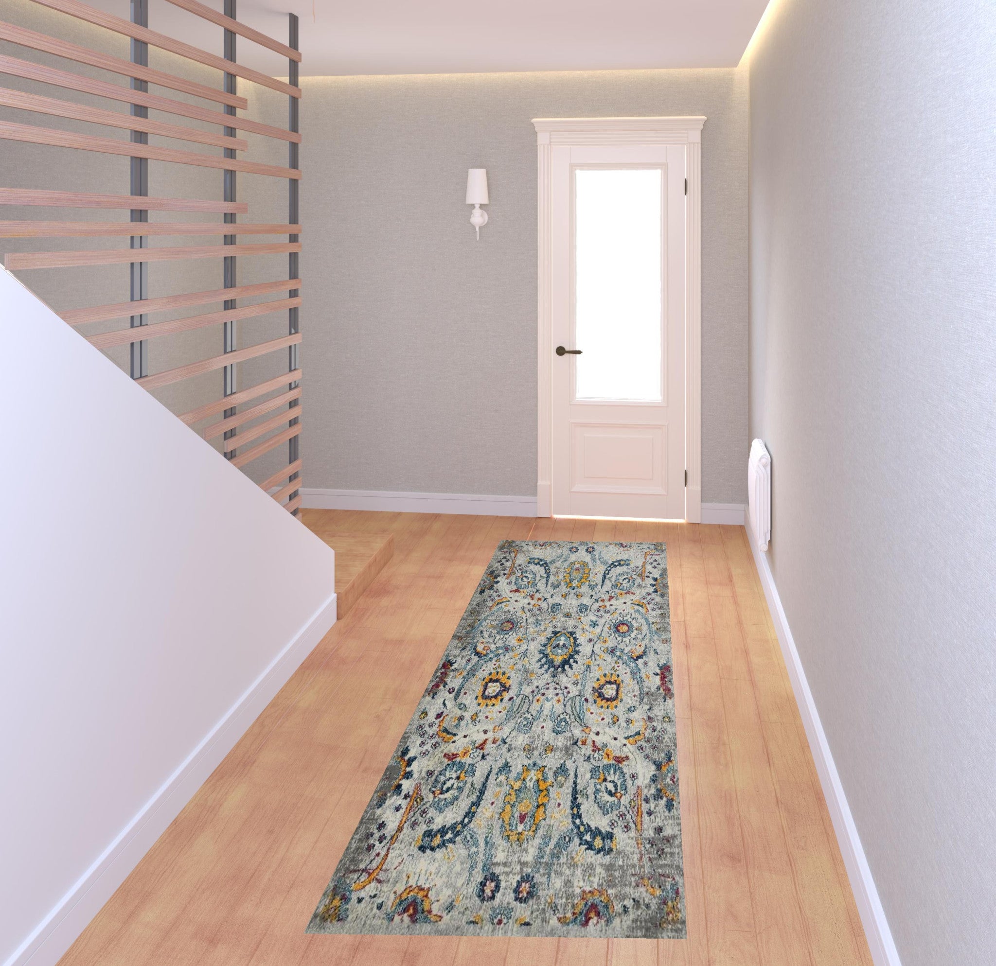 8' Orange and Ivory Floral Power Loom Runner Rug