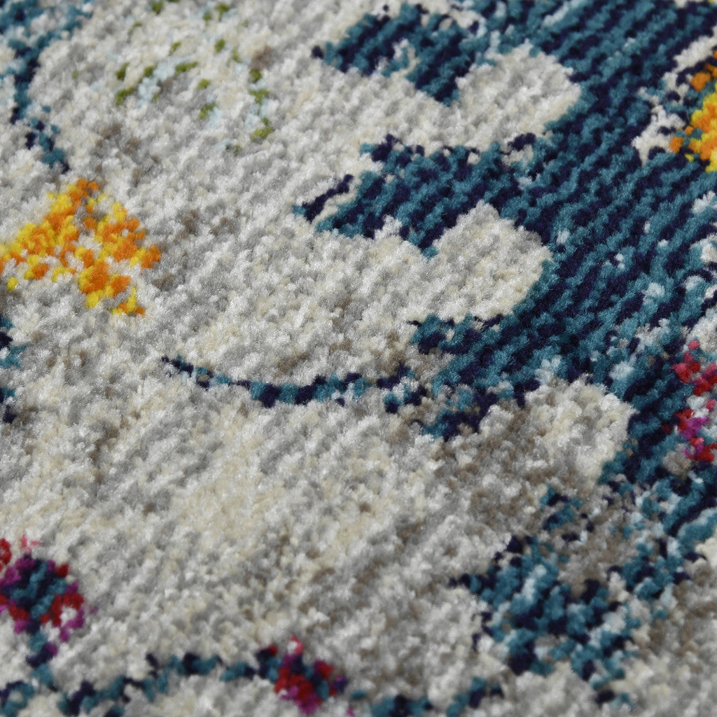 8' Orange and Ivory Floral Power Loom Runner Rug