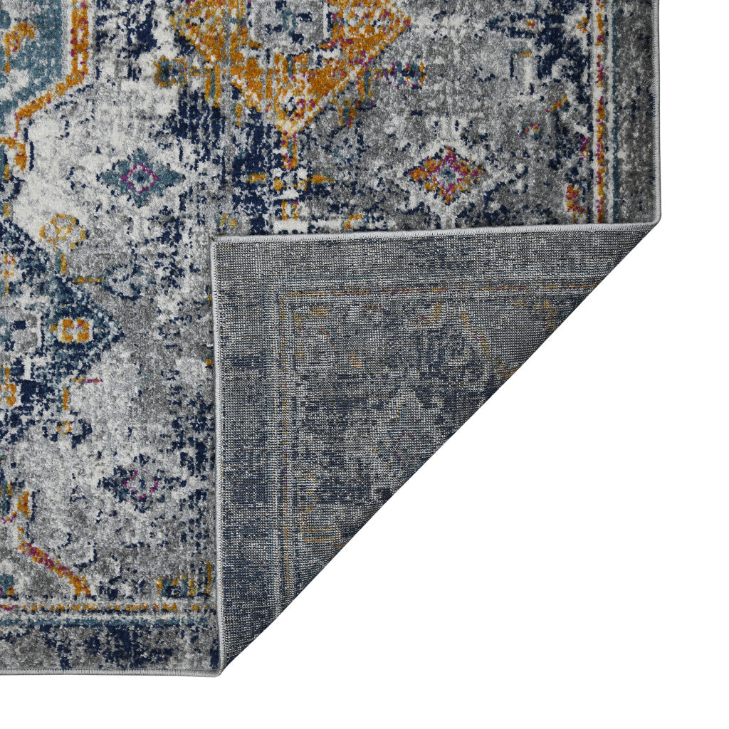 8' x 11' Blue and Orange Geometric Power Loom Area Rug