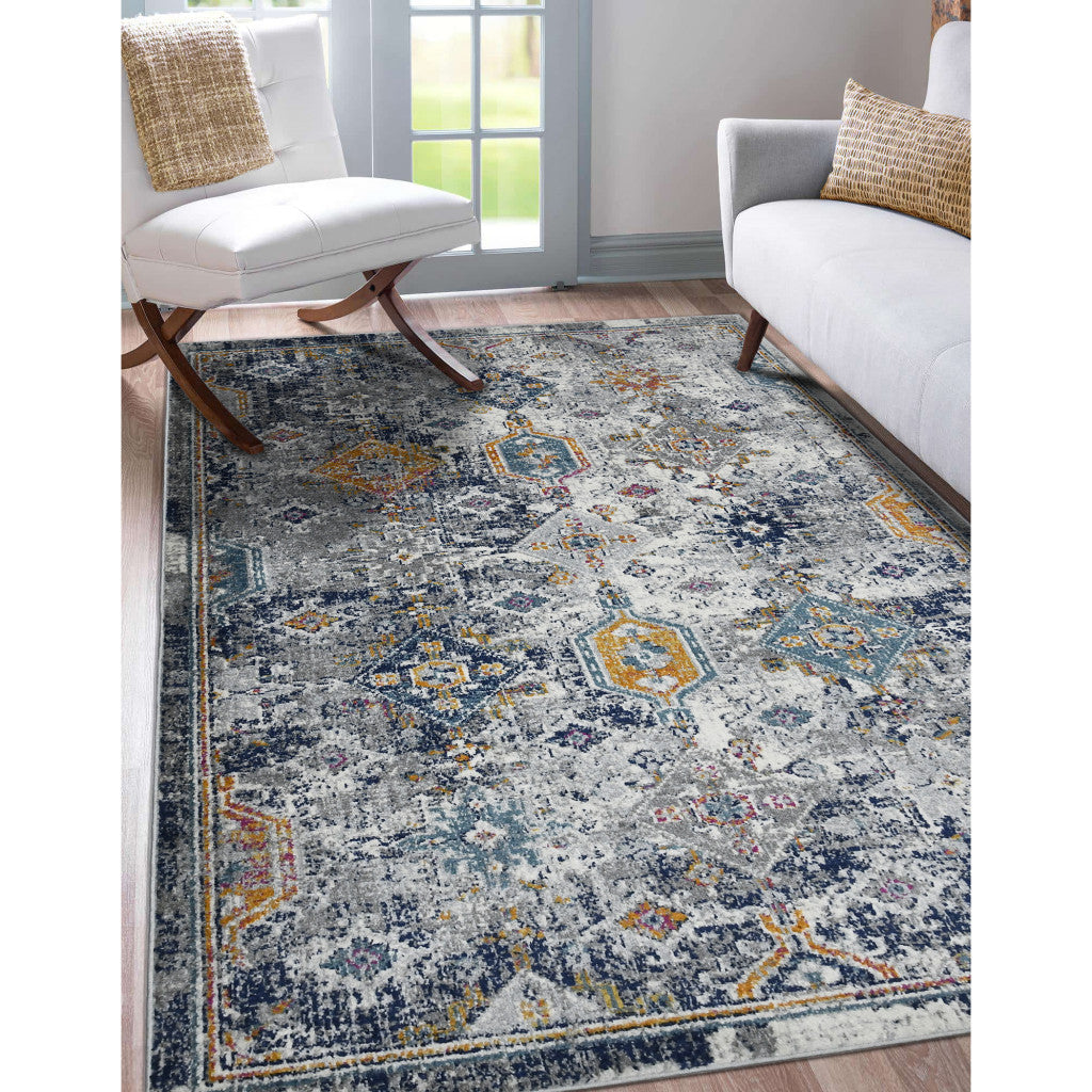8' x 11' Blue and Orange Geometric Power Loom Area Rug