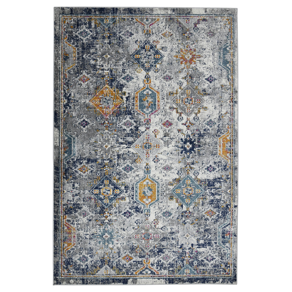 8' x 11' Blue and Orange Geometric Power Loom Area Rug