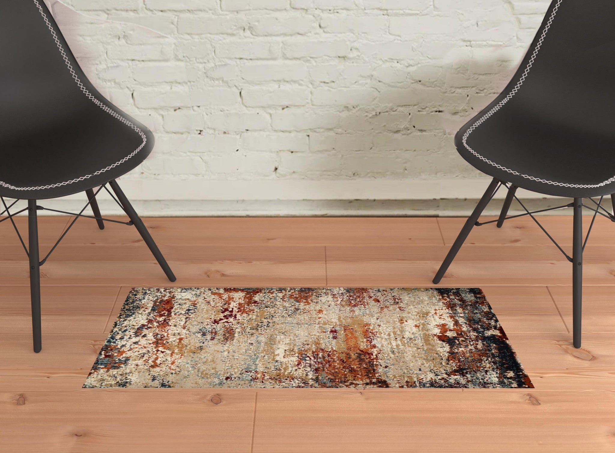 2' x 3' Orange Abstract Power Loom Area Rug
