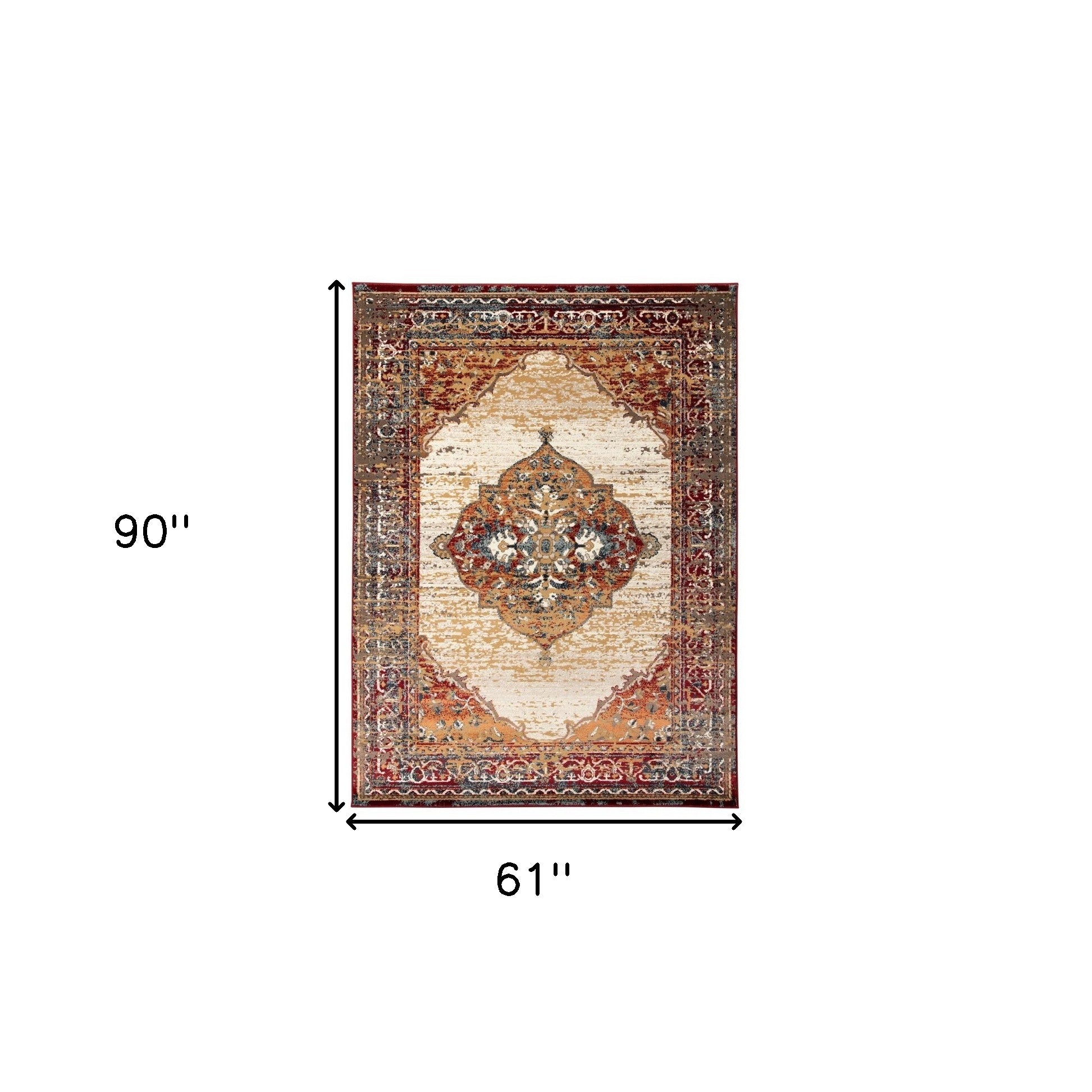 5' x 7' Red Medallion Power Loom Area Rug