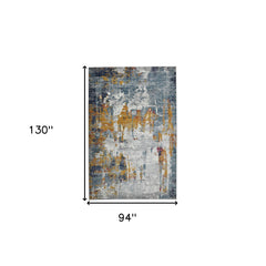 8' x 11' Blue and Orange Abstract Power Loom Area Rug