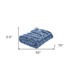 Light Blue Knitted Polyester Solid Color Throw Blanket