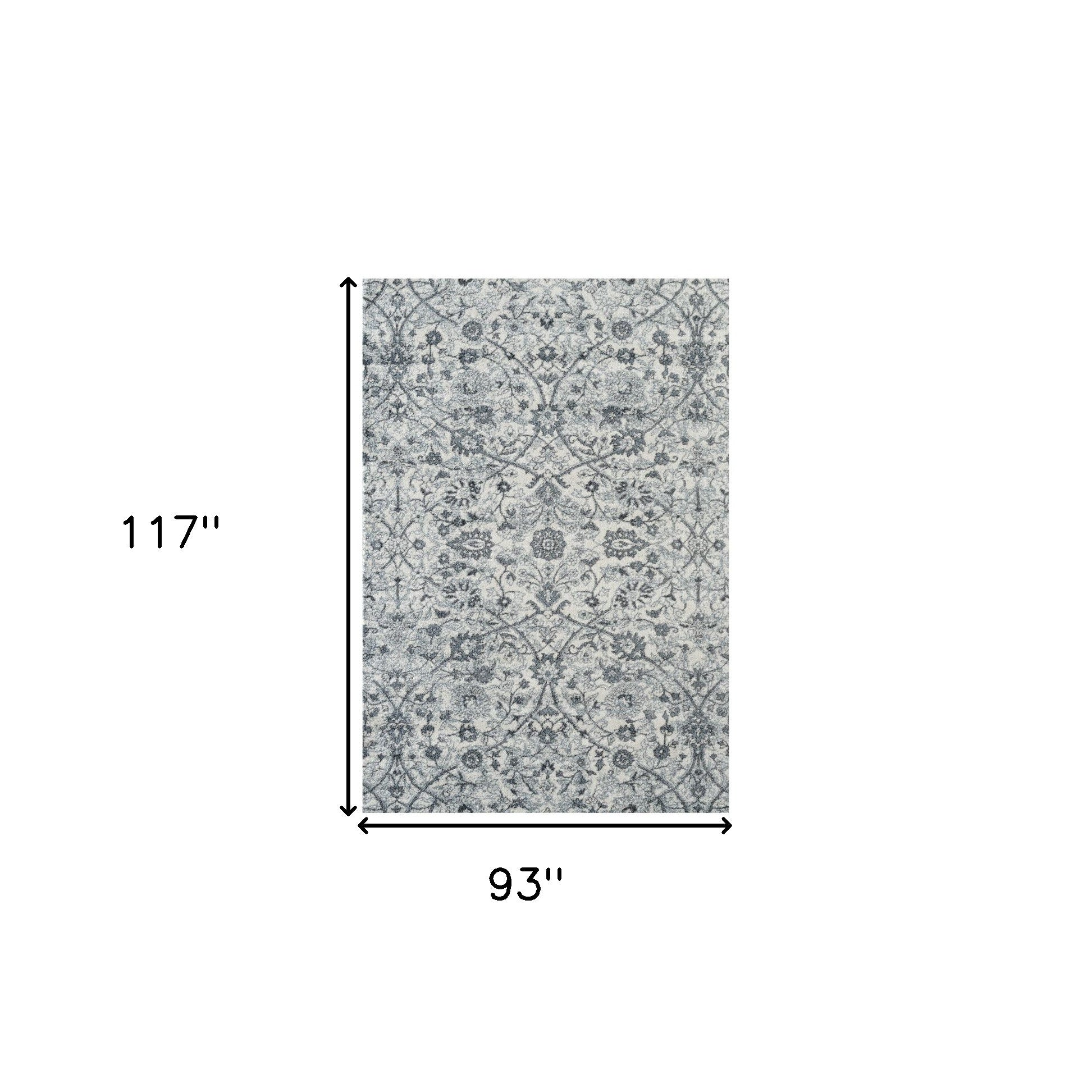 8' x 10' Blue and Ivory Oriental Power Loom Area Rug