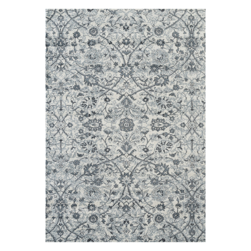 8' x 10' Blue and Ivory Oriental Power Loom Area Rug