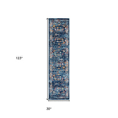 10' Blue and Orange Oriental Power Loom Runner Rug