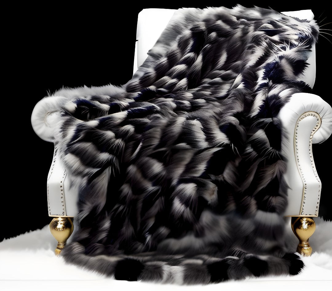 Navy Blue Knitted Acrylic Animal Print Plush Throw Blanket