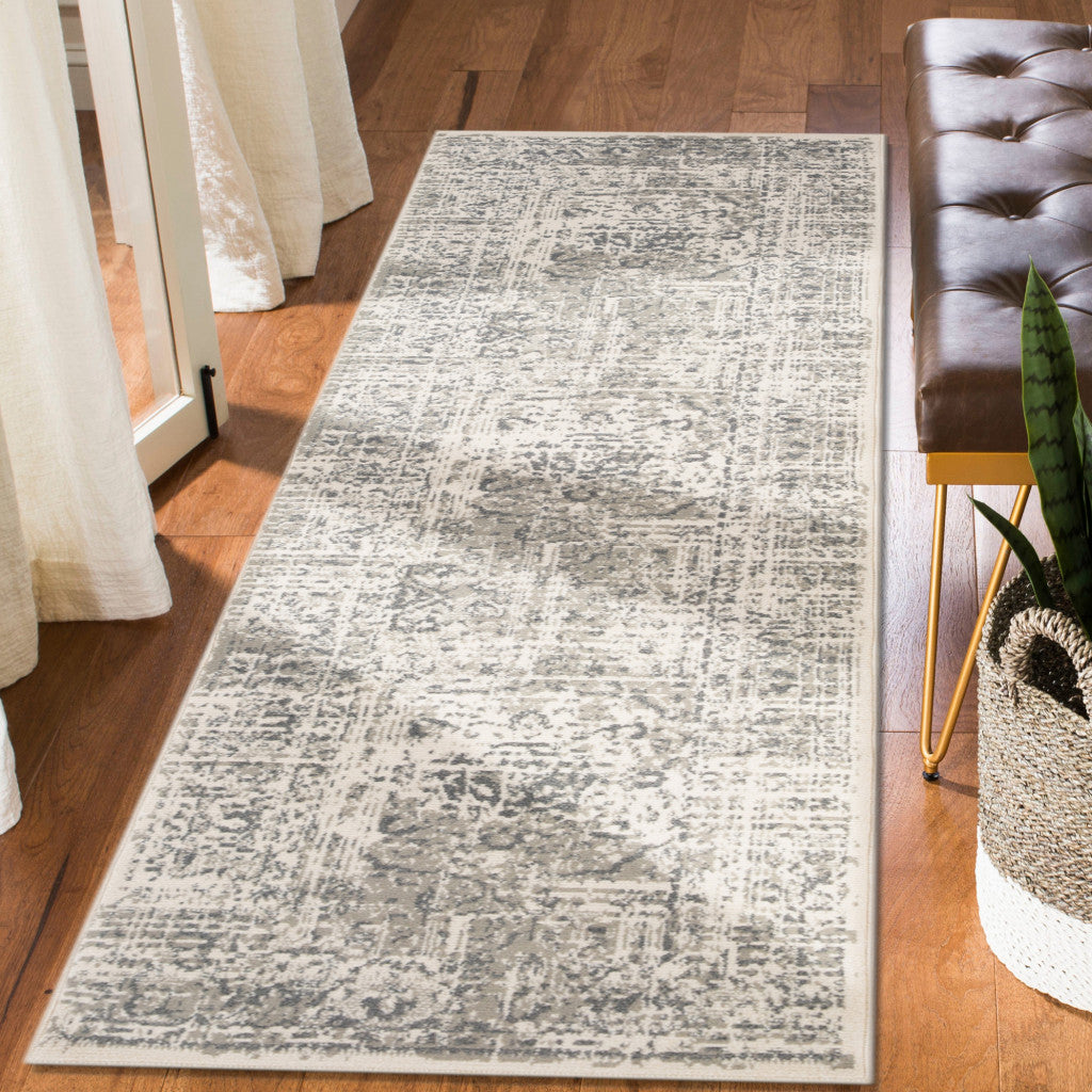10' Gray Medallion Power Loom Runner Rug