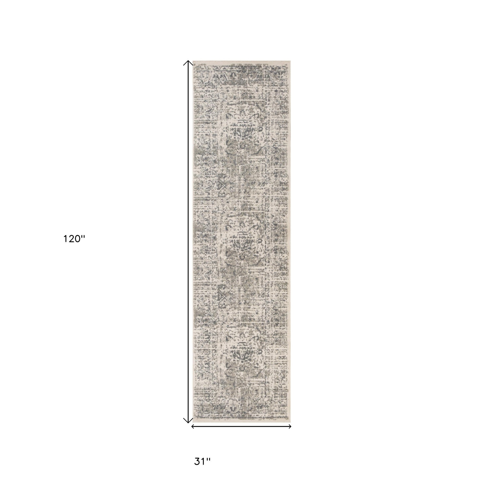 10' Gray Medallion Power Loom Runner Rug