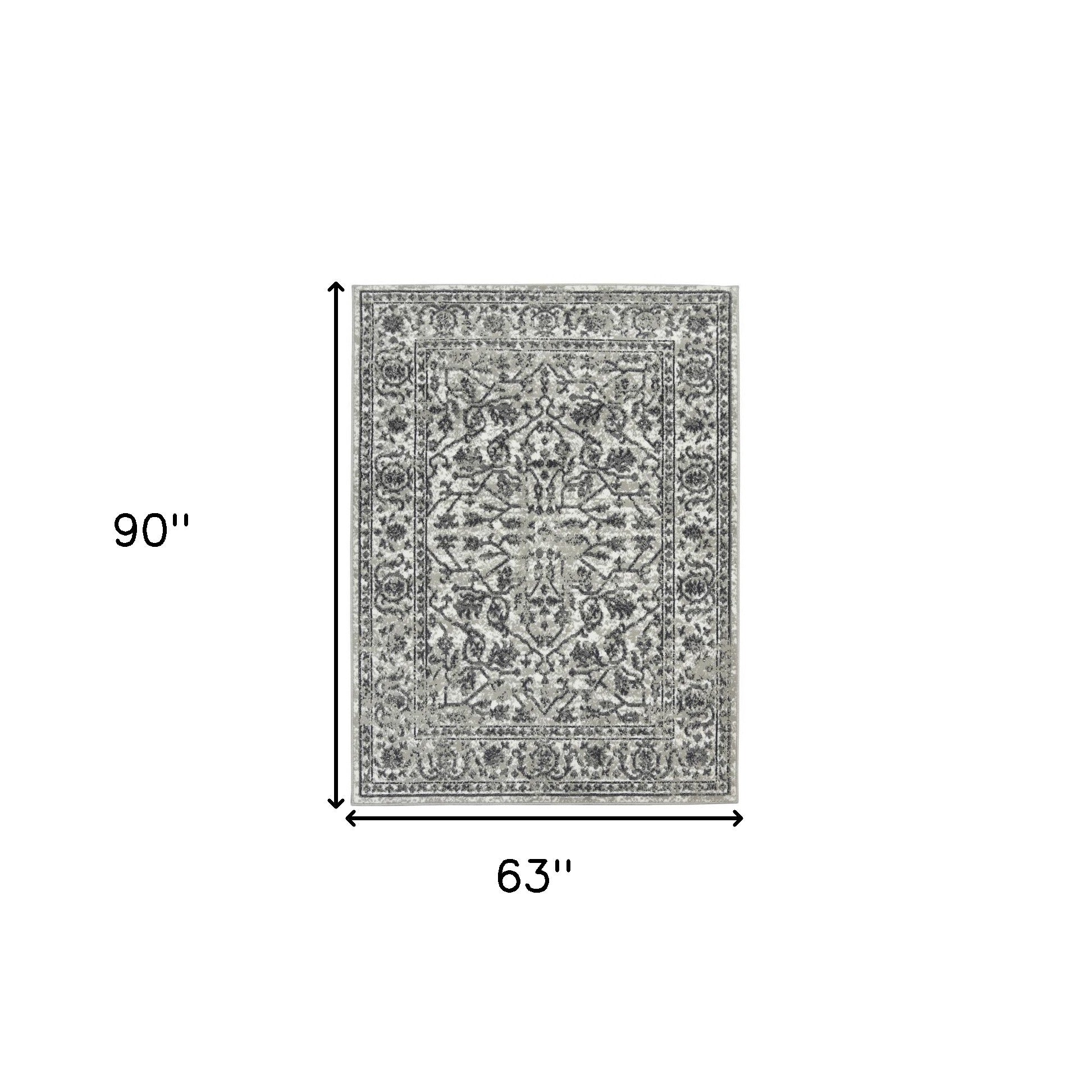 5' x 7' Gray Floral Power Loom Area Rug