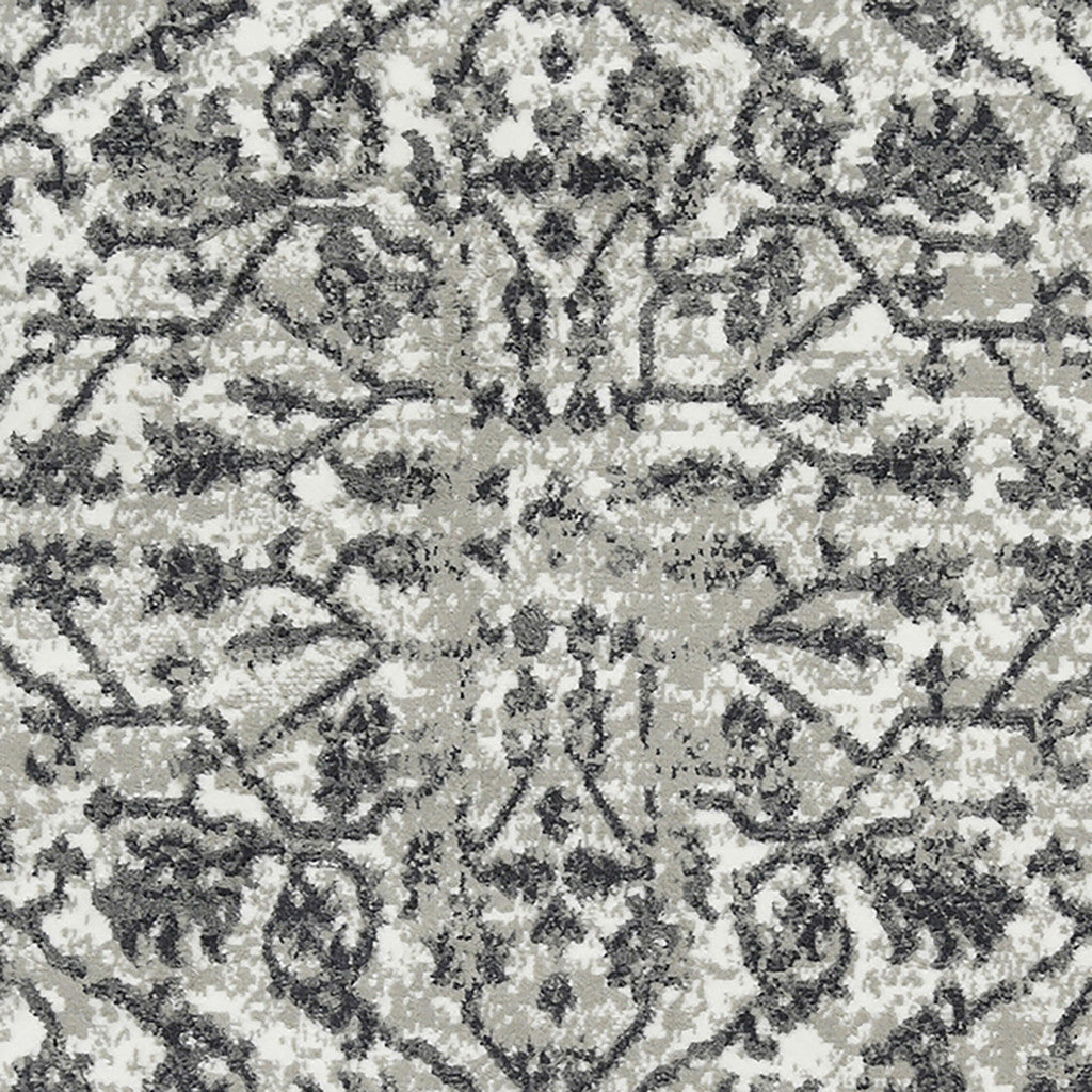 5' x 7' Gray Floral Power Loom Area Rug