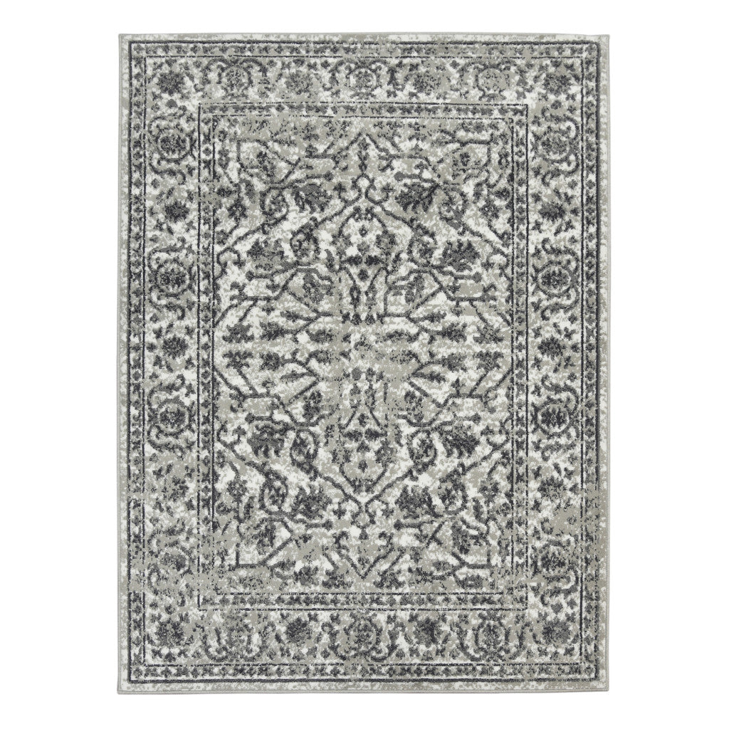 5' x 7' Gray Floral Power Loom Area Rug