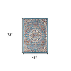 4' x 6' Blue and Orange Medallion Power Loom Area Rug
