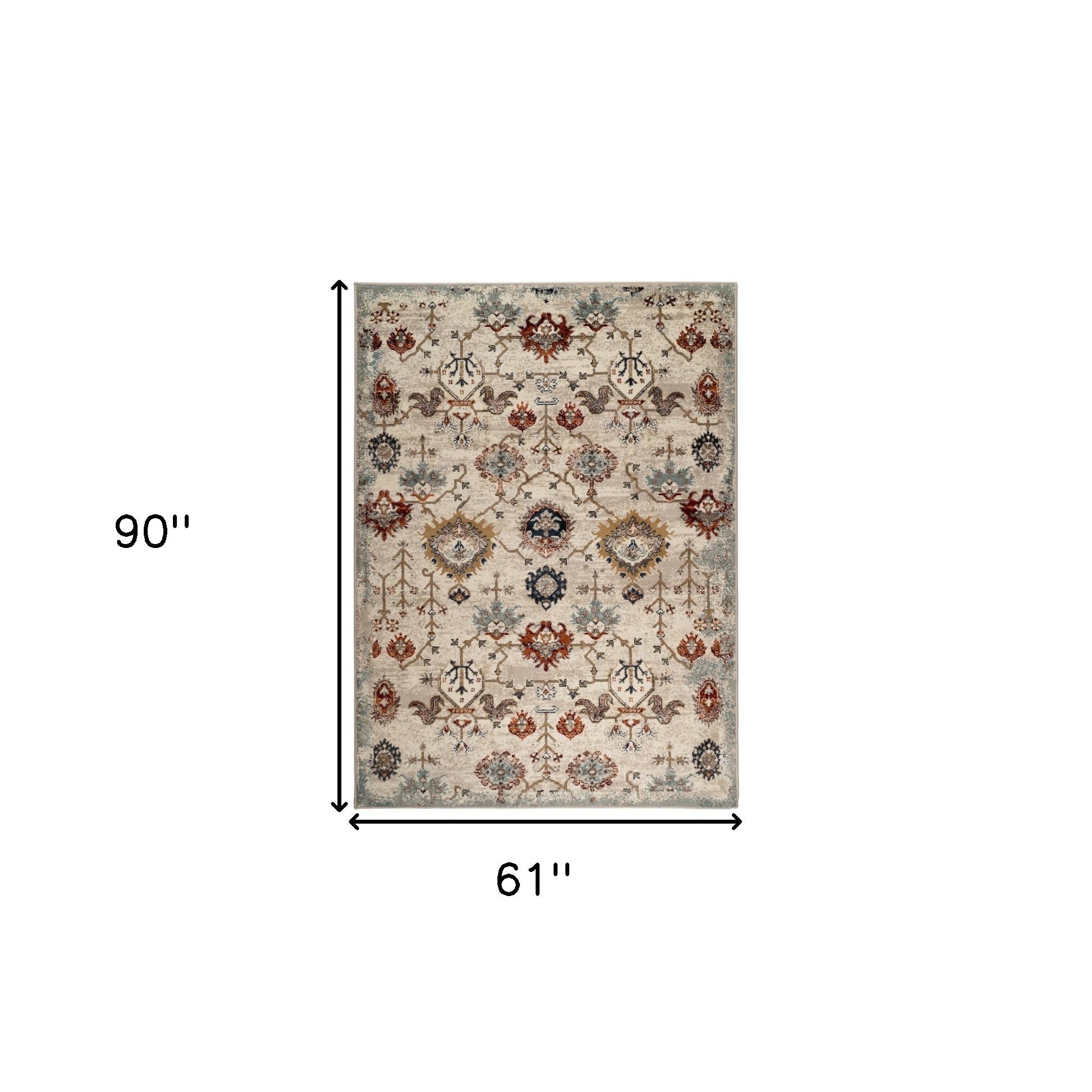 5' x 8' Beige and Orange Oriental Power Loom Area Rug