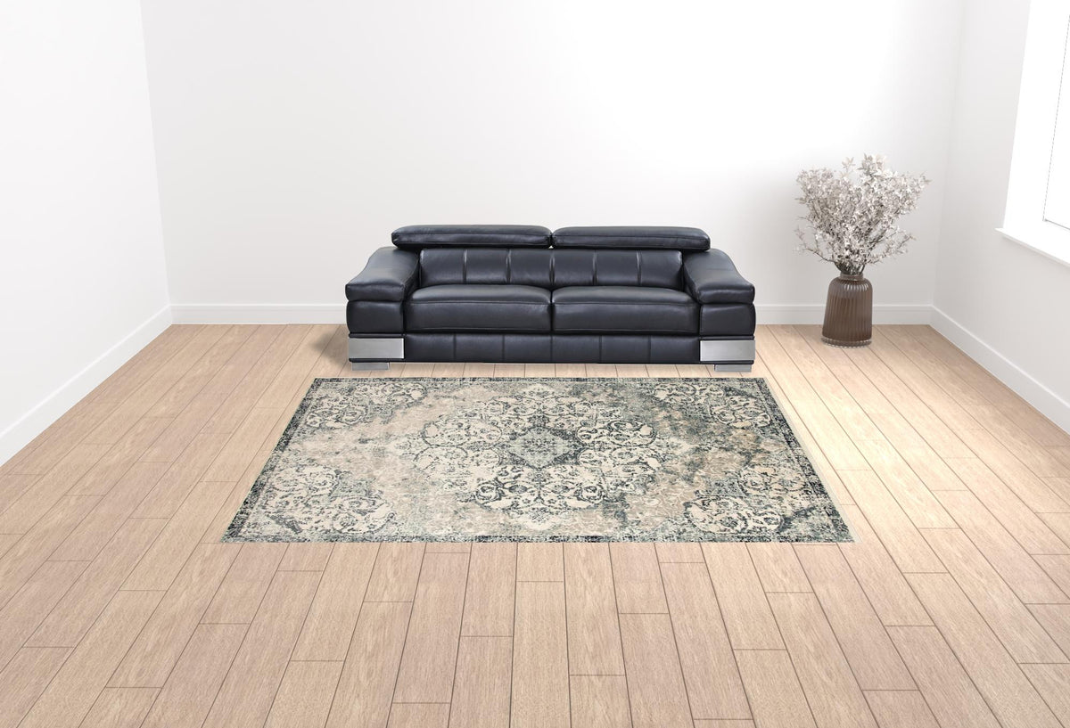 9' x 12' Blue Medallion Power Loom Area Rug