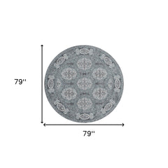 6' Blue Round Medallion Power Loom Area Rug