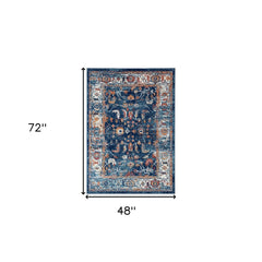 4' x 6' Blue Floral Power Loom Area Rug