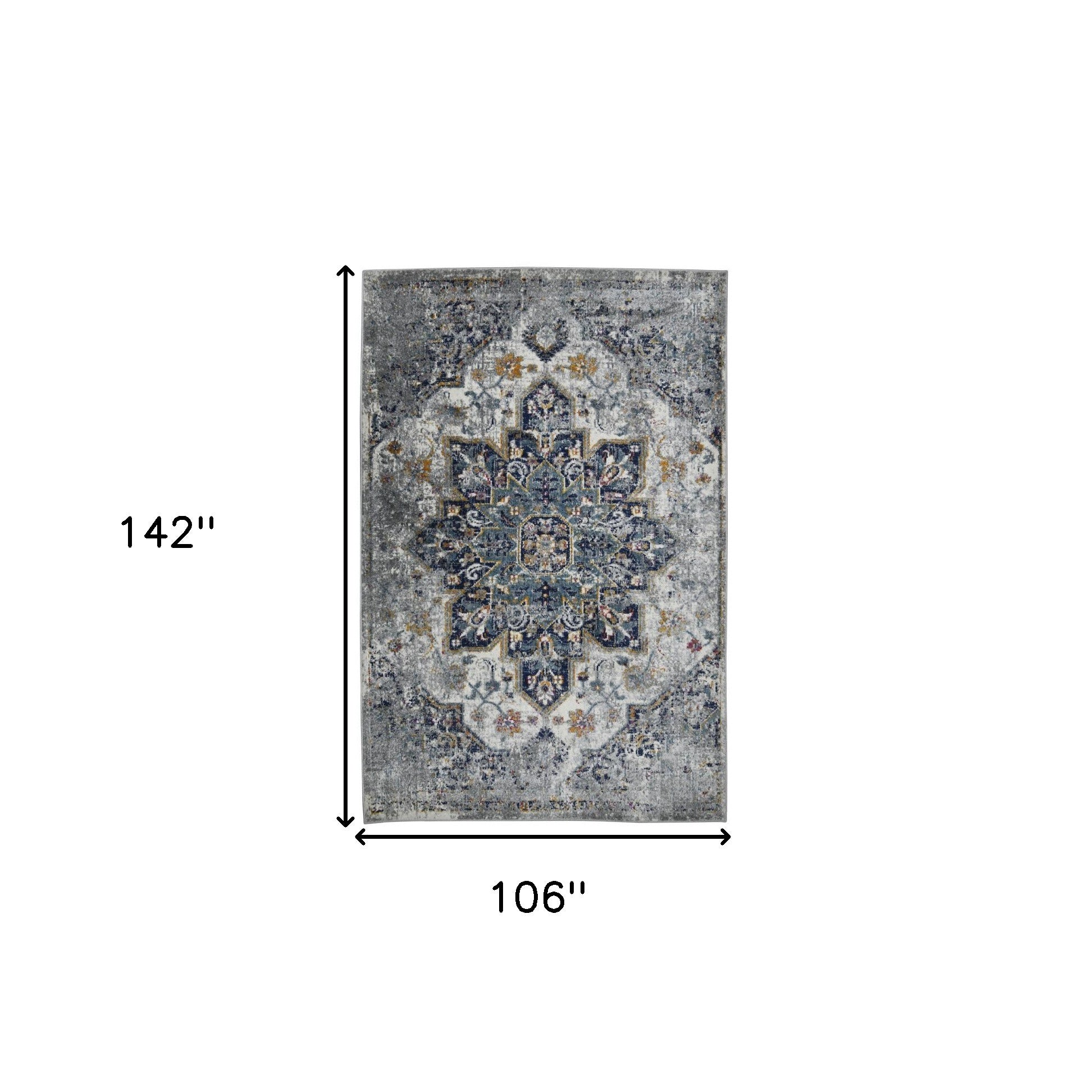 9' x 12' Gray Medallion Power Loom Area Rug