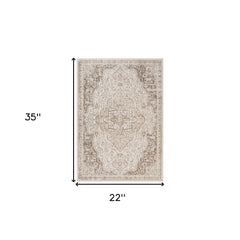 2' x 3' Cream Medallion Power Loom Area Rug