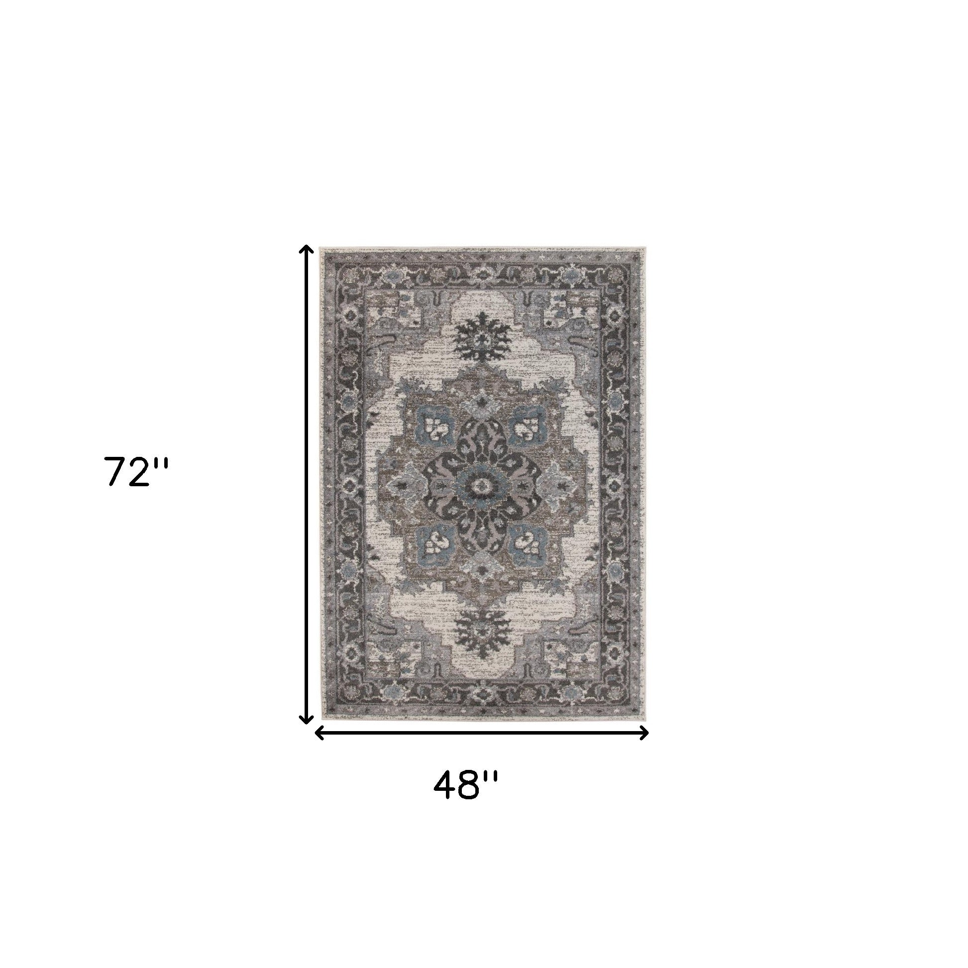 4' x 6' Taupe Medallion Power Loom Area Rug
