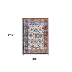 10' Brown Floral Power Loom Runner Rug