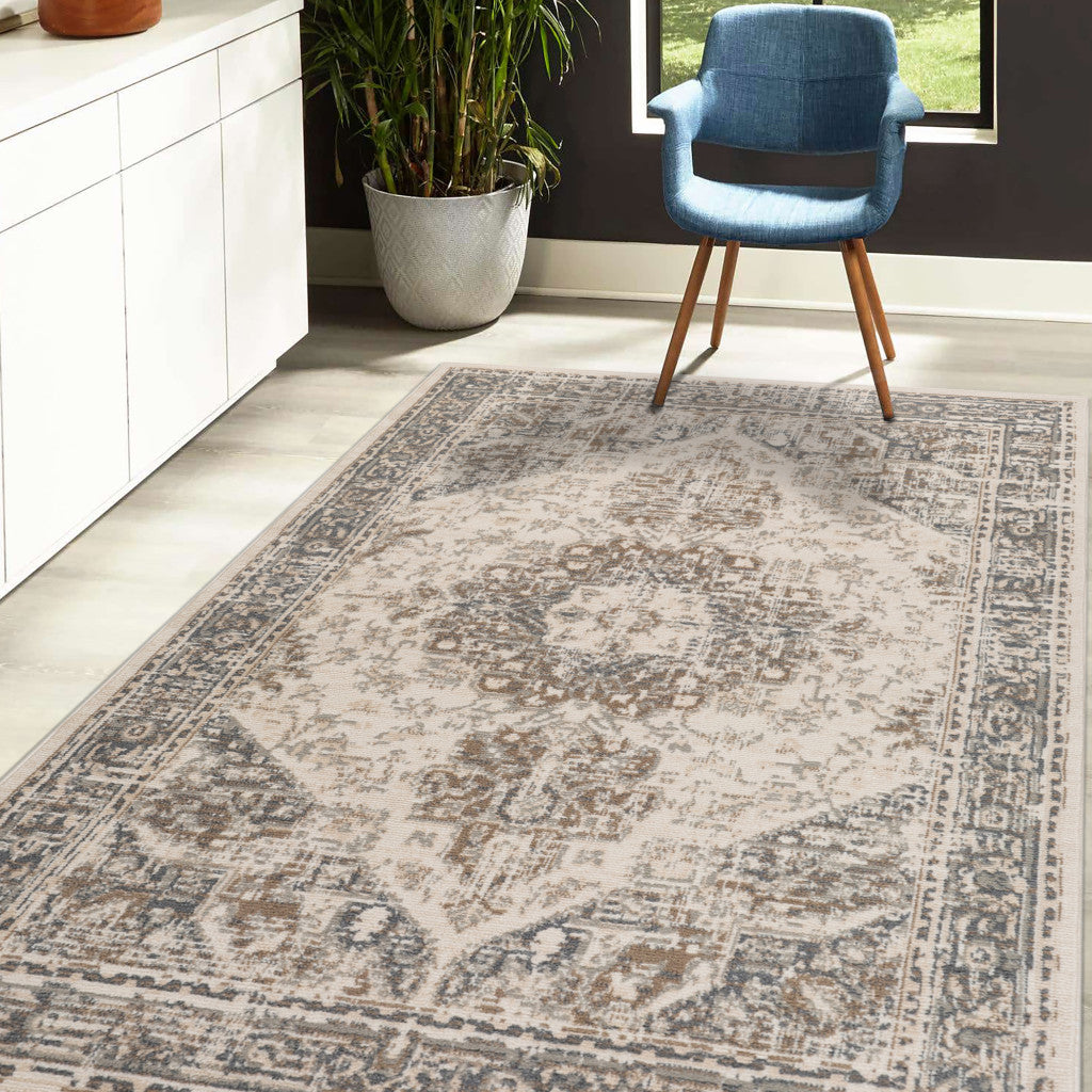 10' x 14' Beige Medallion Power Loom Area Rug