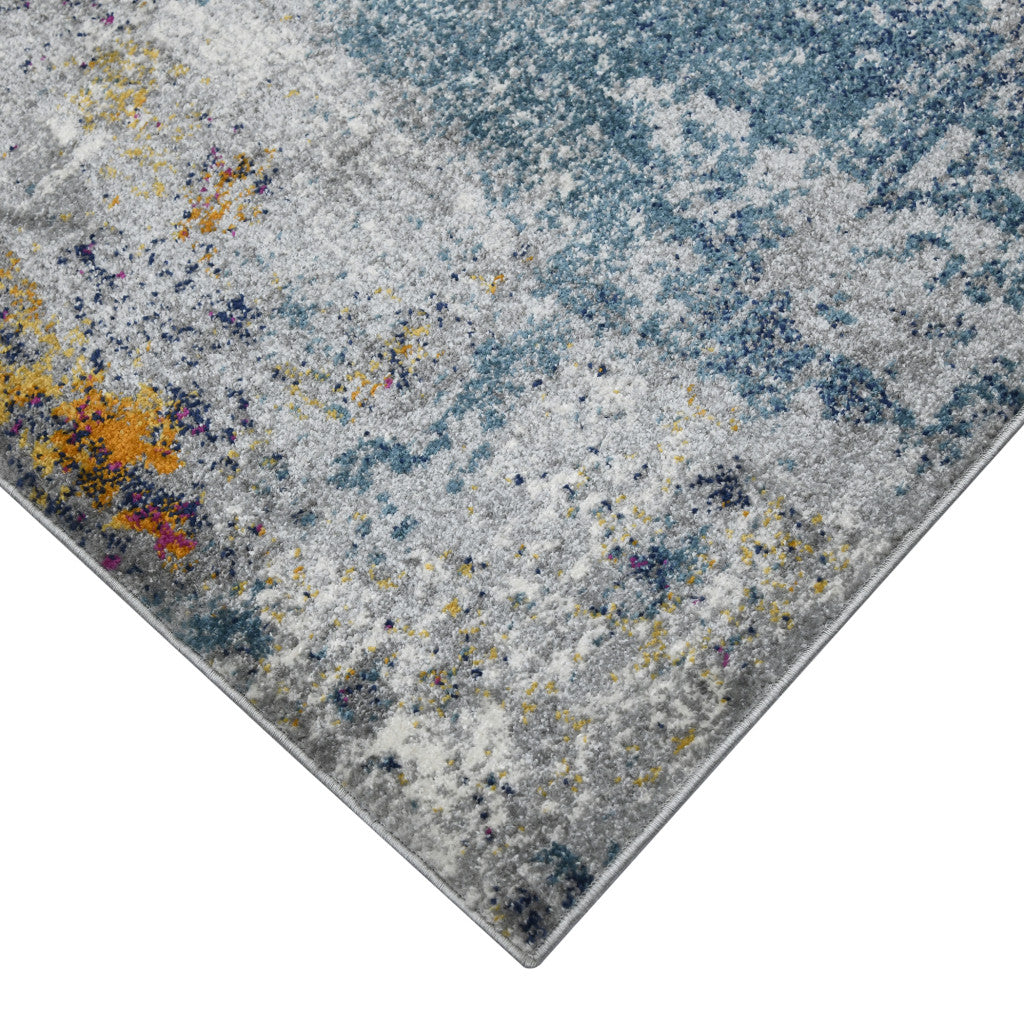 7' Blue and Pink Round Abstract Power Loom Area Rug