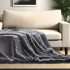 Black Knitted PolYester Solid Color Plush Throw Blanket