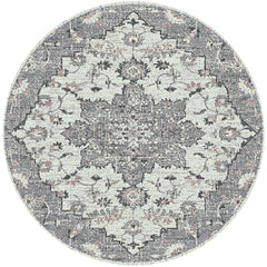 7' Gray Round Medallion Power Loom Area Rug