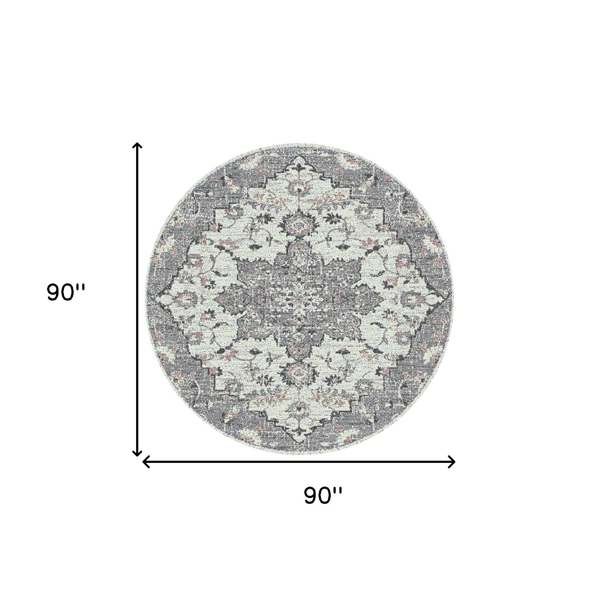 7' Gray Round Medallion Power Loom Area Rug