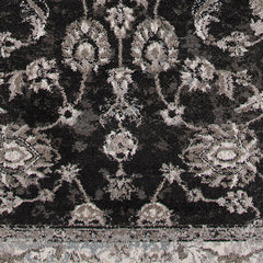 6' Black Round Floral Power Loom Area Rug