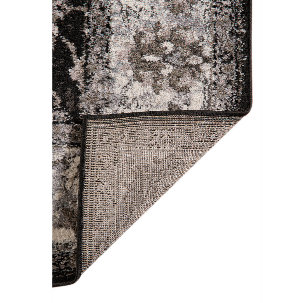 6' Black Round Floral Power Loom Area Rug