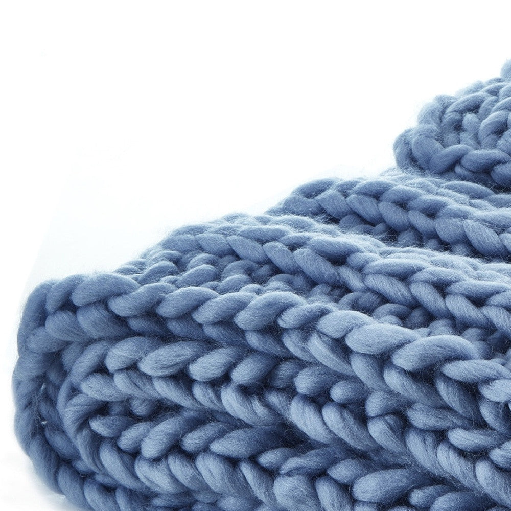 Light Blue Knitted Polyester Solid Color Throw Blanket