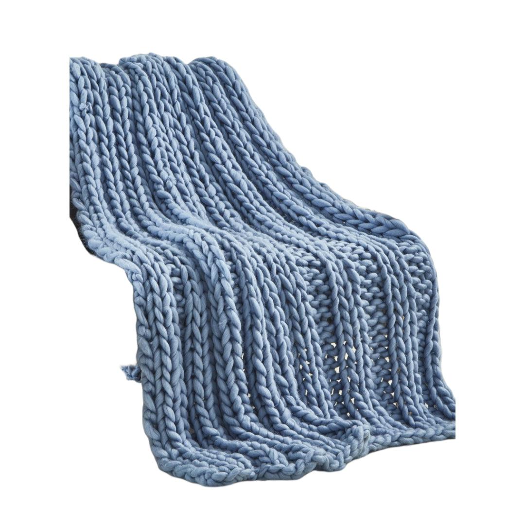 Light Blue Knitted Polyester Solid Color Throw Blanket