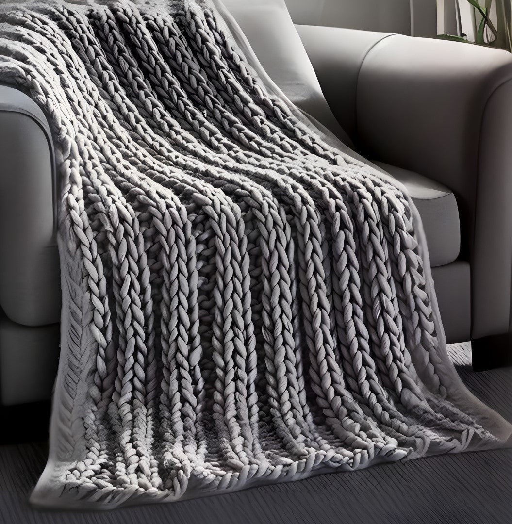 Light Gray Knitted Polyester Solid Color Throw Blanket