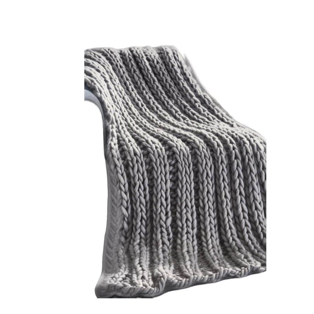 Light Gray Knitted Polyester Solid Color Throw Blanket