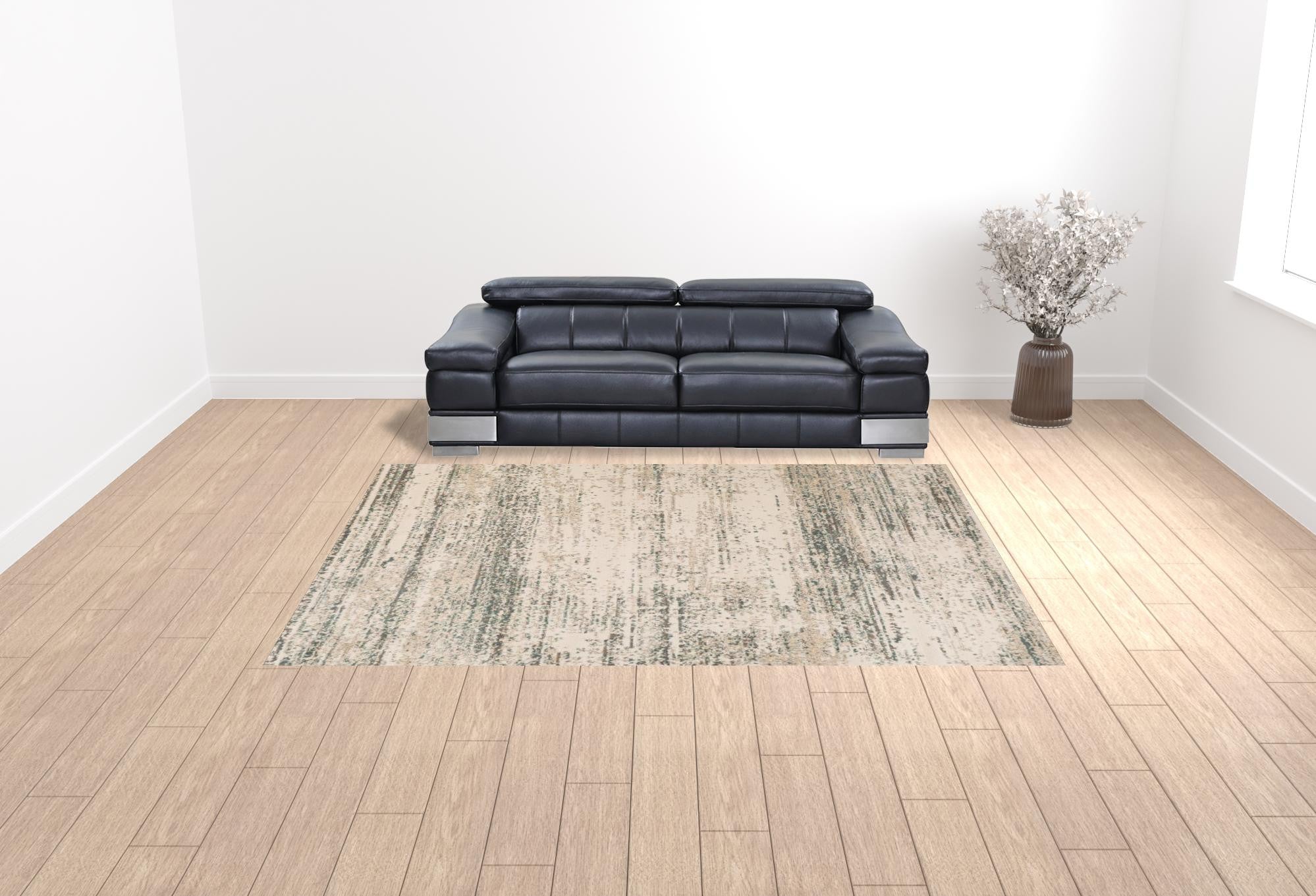 9' x 12' Ivory Striped Power Loom Area Rug