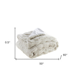 Ivory Knitted Acrylic Solid Color Plush Throw Blanket