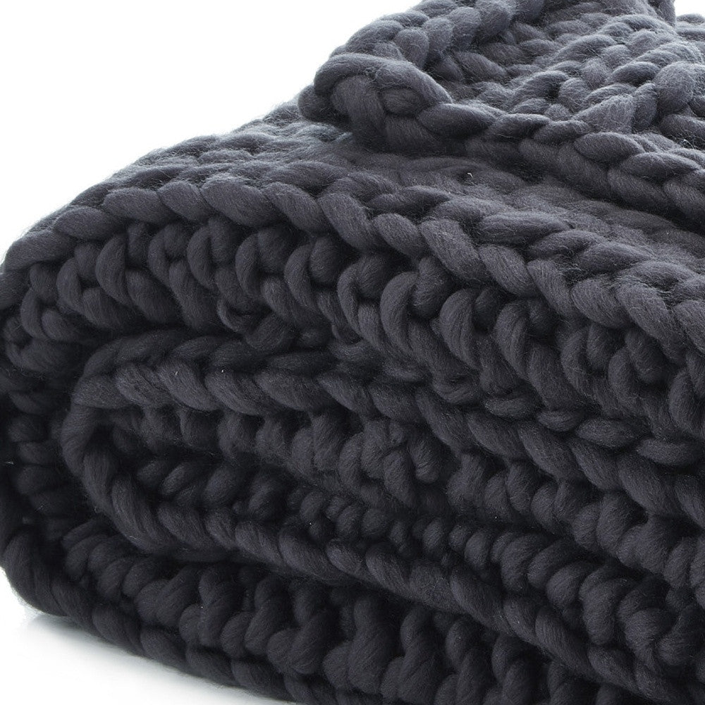 Dark Slate Gray Knitted Polyester Solid Color Throw Blanket