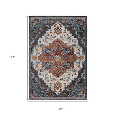 10' Brown Medallion Power Loom Runner Rug