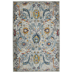 8' x 11' Orange and Ivory Floral Power Loom Area Rug